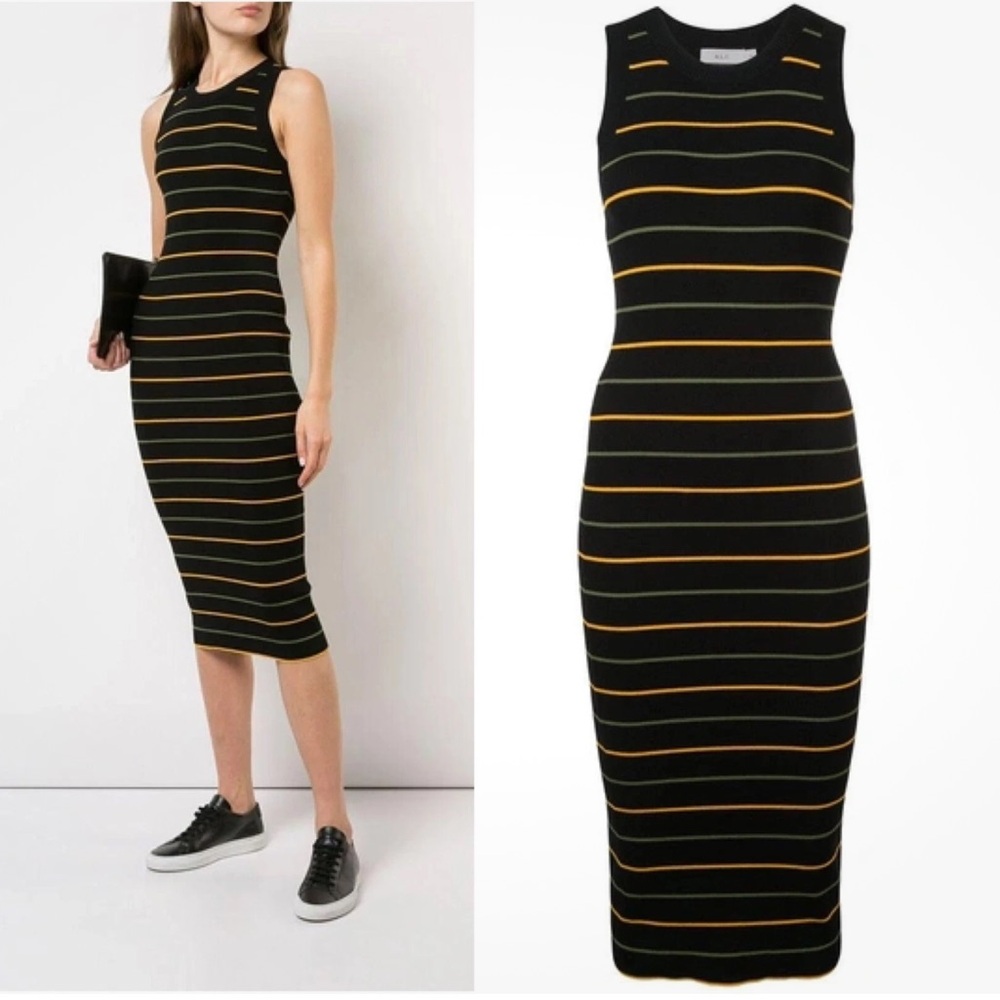 A.L.C. Black Midi Dress with Yellow and Green Stripes